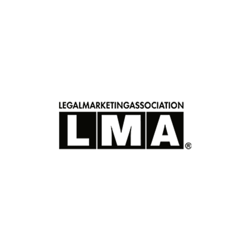 Legal Marketing Association "LMA" logo in black and white.