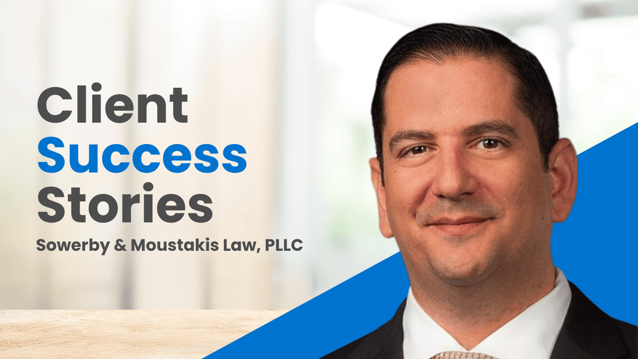 Businessman promoting client success at Sowerby & Moustakis Law.