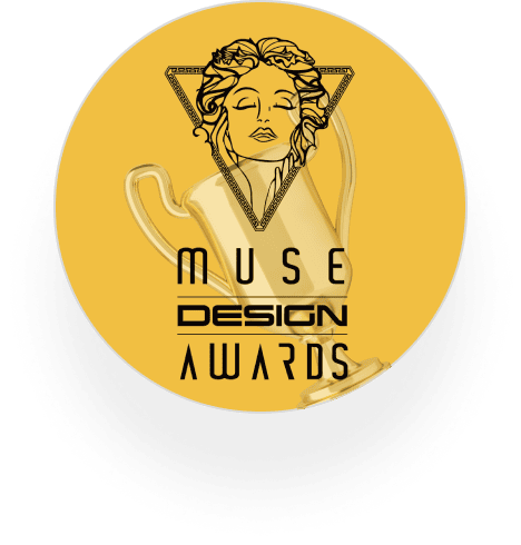 Golden Muse Design Awards medallion featuring classical statue.