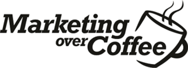 Marketing Over Coffee logo with steaming coffee cup.