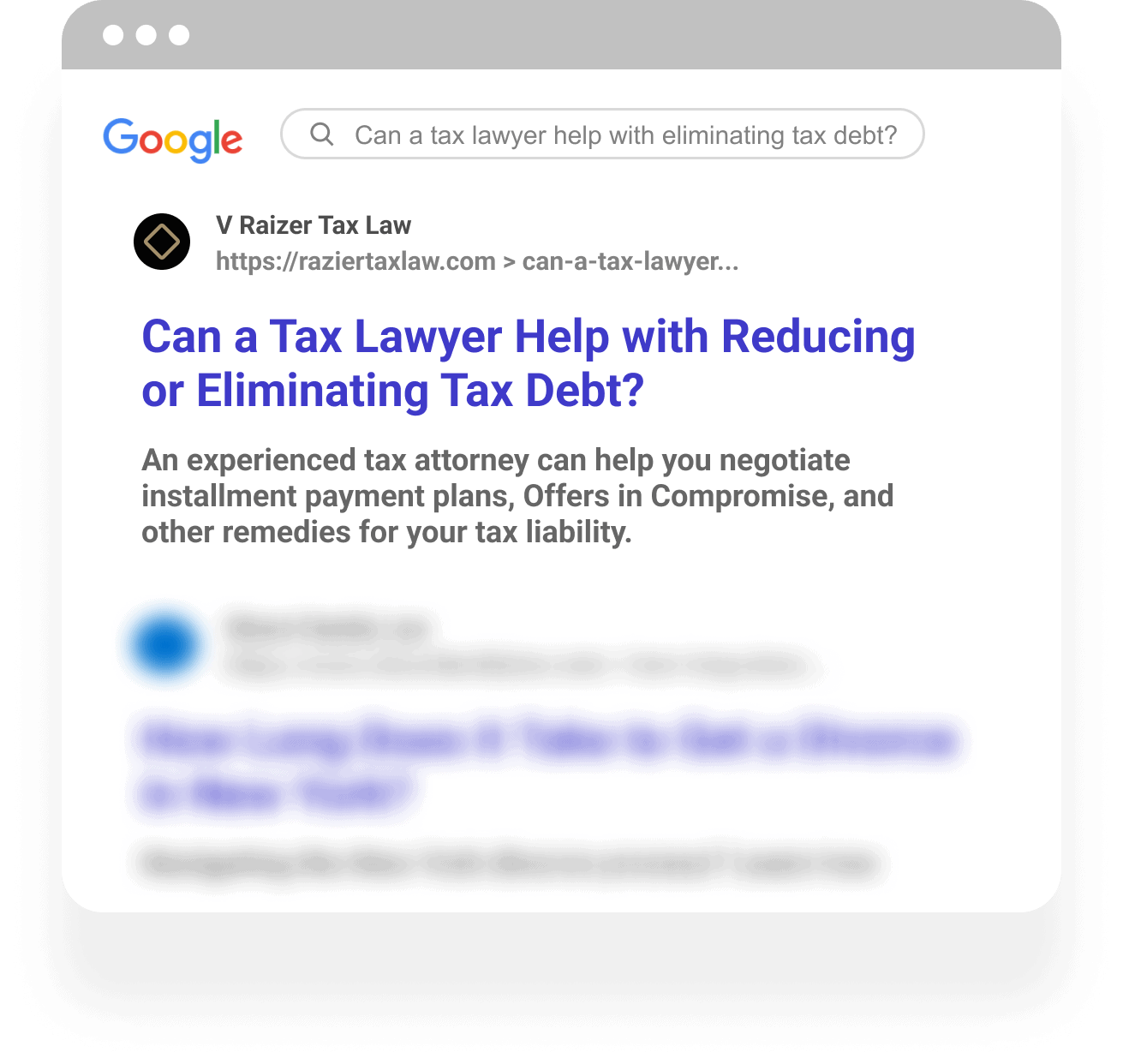 Google search results on tax lawyer services.