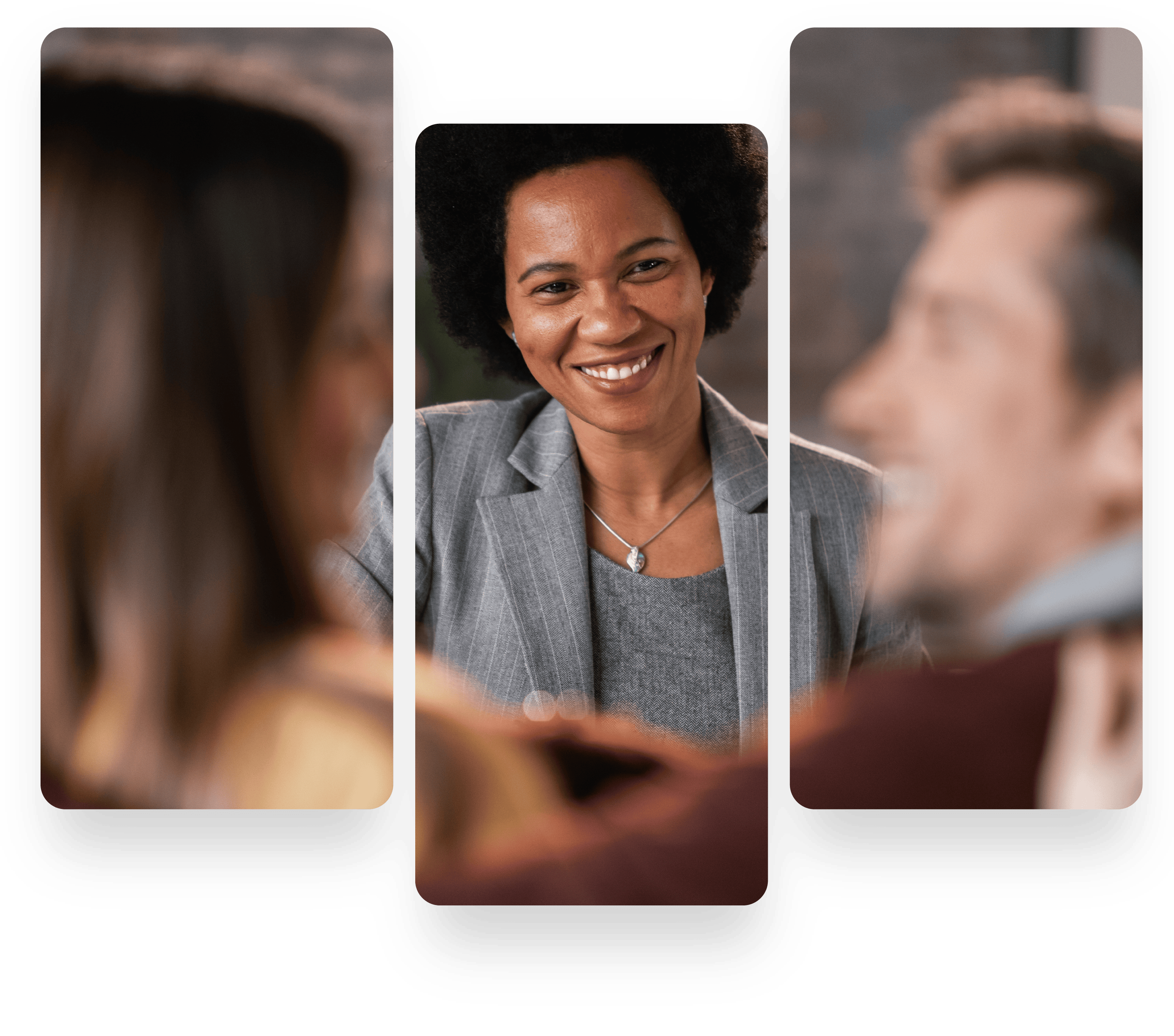 Businesswoman smiling during a professional meeting.