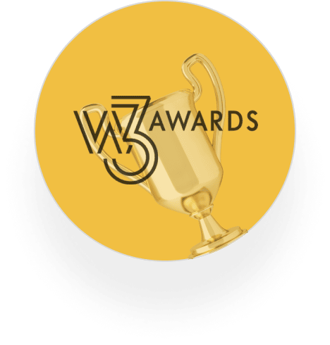 Golden trophy on yellow with W3 Awards logo