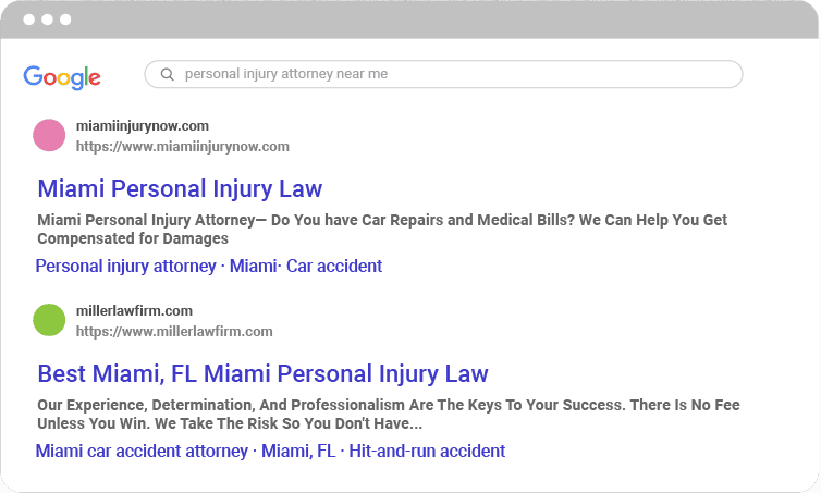 Screenshot of Google search results for "personal injury attorney near me".