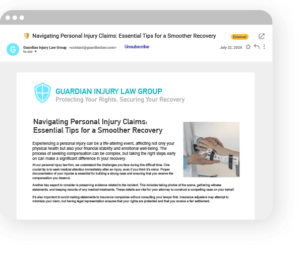 Screenshot of Guardian Injury Law Group's injury claim tips