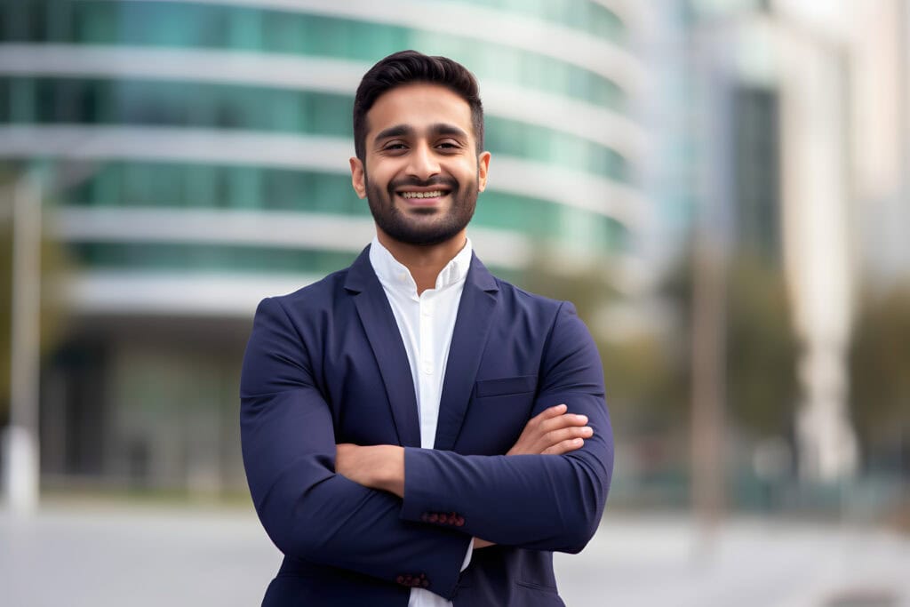Confident businessman smiling outdoors