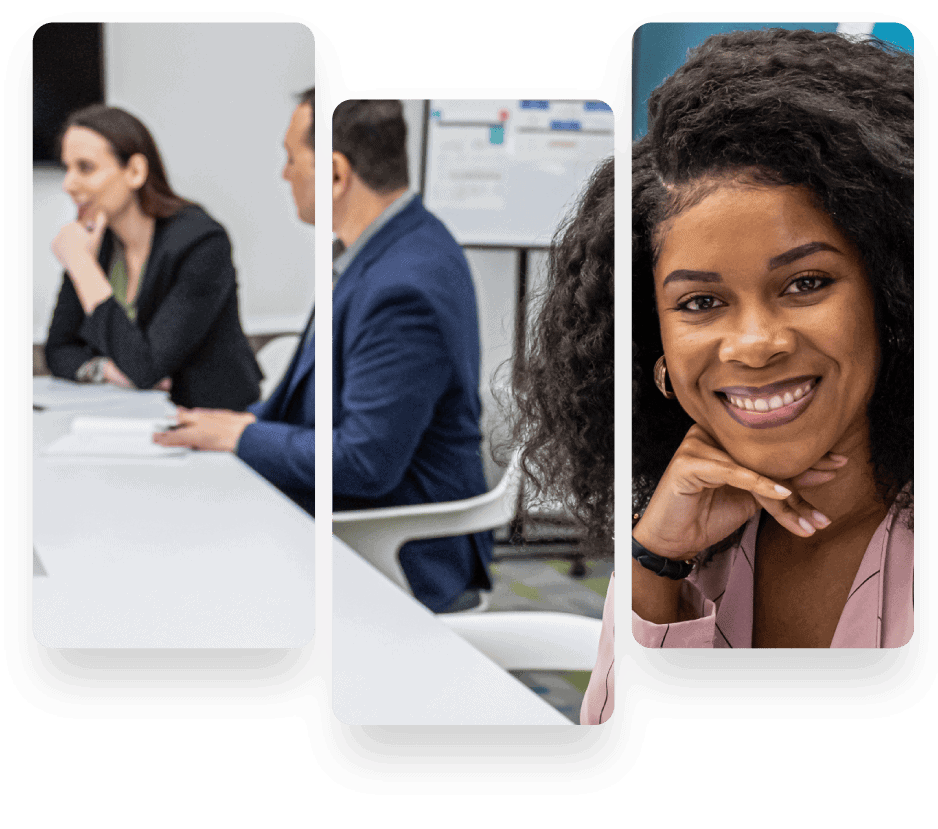 Diverse team members engaging in business meeting.