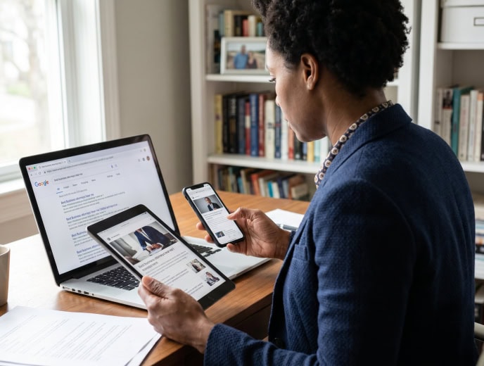 Black attorney in a client research scene, Why Your Competitor Keeps Showing Up in AI Search (And How to Close the Gap)