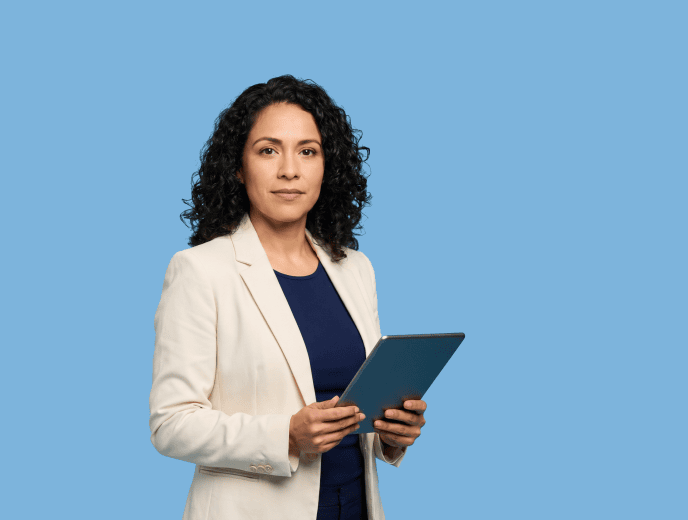 Latina female attorney, 30s to 40s, average build in cream blazer with navy shell top - Google AI Overviews Are Changing How Clients Find Lawyers. Here’s What to Do About It.