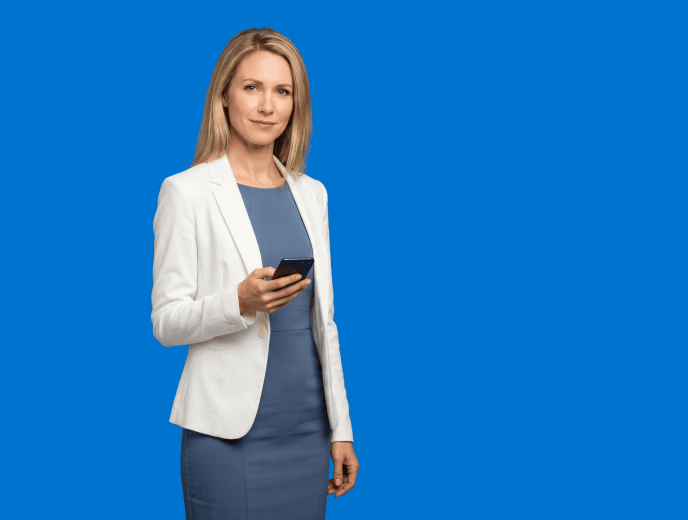 white female attorney, 30s, slim build in slate blue sheath dress with white blazer - The 30-Day Decision Window
