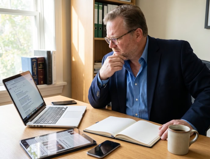 White attorney in a client research scene, I Asked ChatGPT to Recommend an Attorney in My City. Here's What Happened.