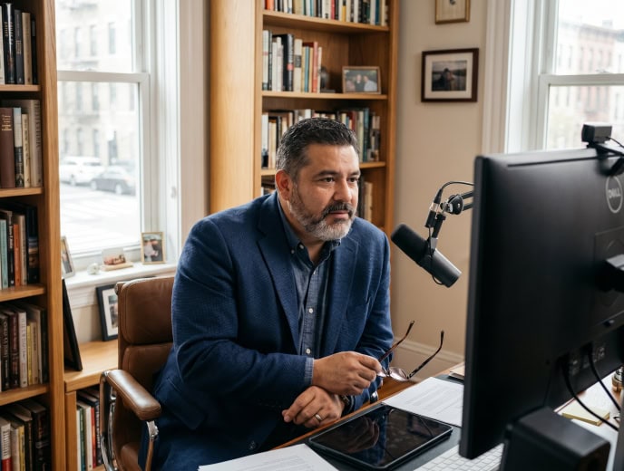 Hispanic attorney in a professional marketing strategy scene, 