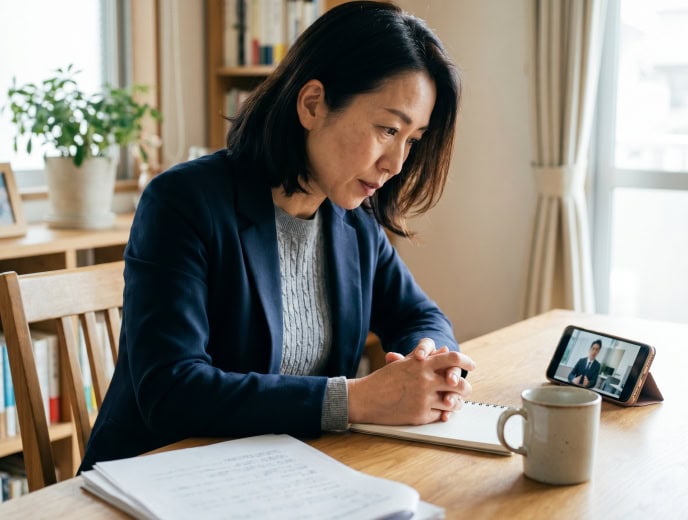Asian attorney in a client research scene, 