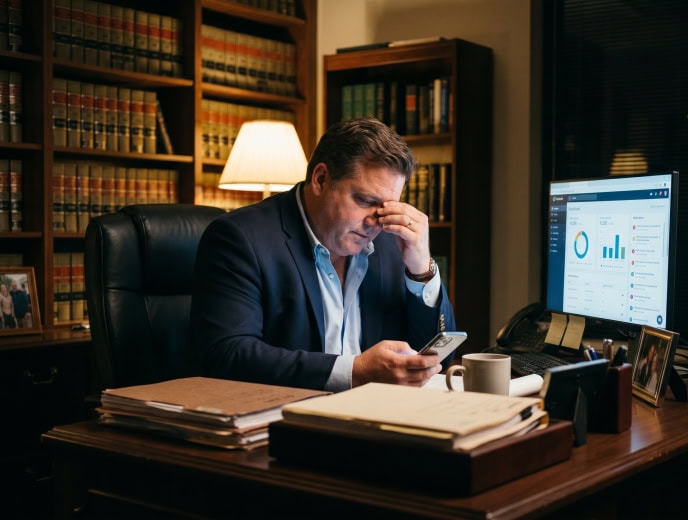 White attorney in a professional marketing strategy scene, Law Firm Intake: The Hidden Revenue Leak Killing Growth