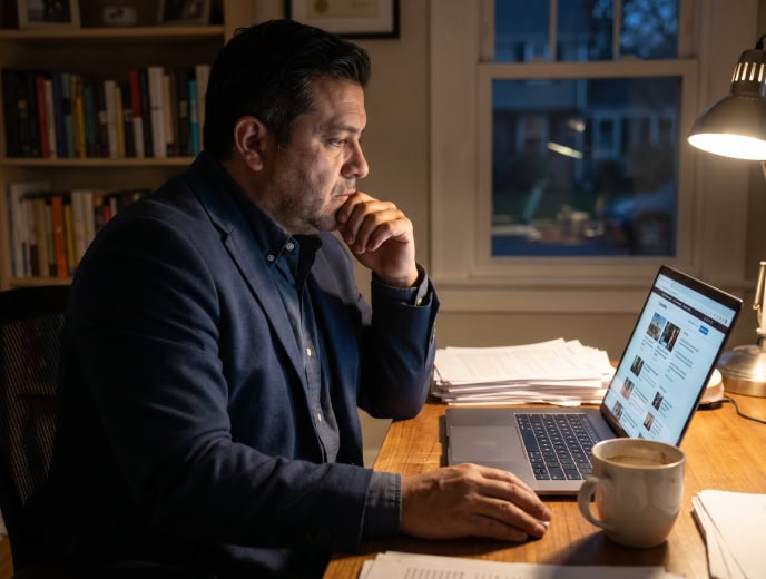 Hispanic attorney in a client research scene, The 30-Day Decision Window: How Law Firm Prospects Actually Choose an Attorney